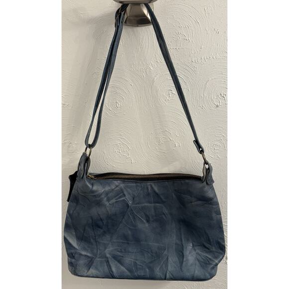 Casuals By Justin Blue Leather Shoulder Bag Adjustable Buggywhip Cowhide - Picture 1 of 7